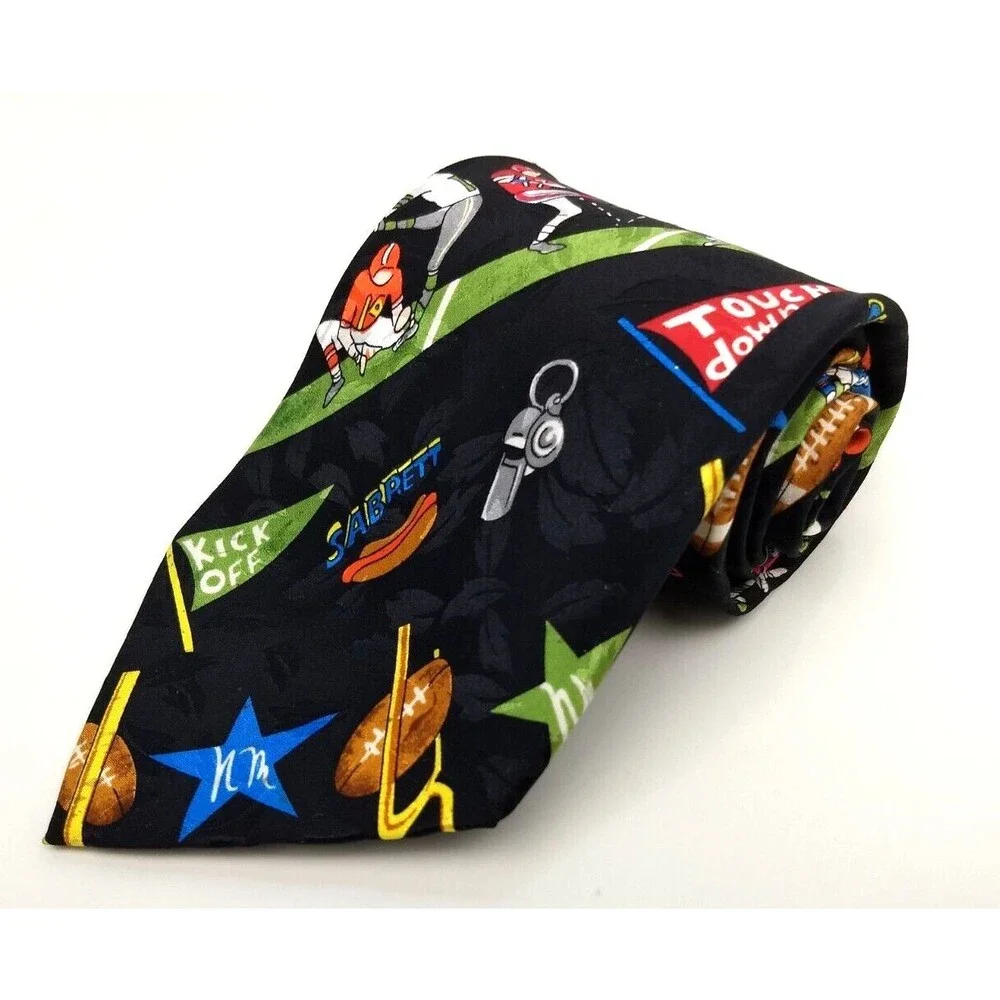 Nicole Miller FRIDAY NIGHT FOOTBALL Neck Tie‎ 100% Silk Vintage 1992 Hand Sewn